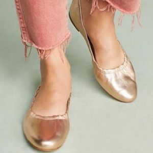 Anthropologie Gold Metallic Elastic Back Flats 8